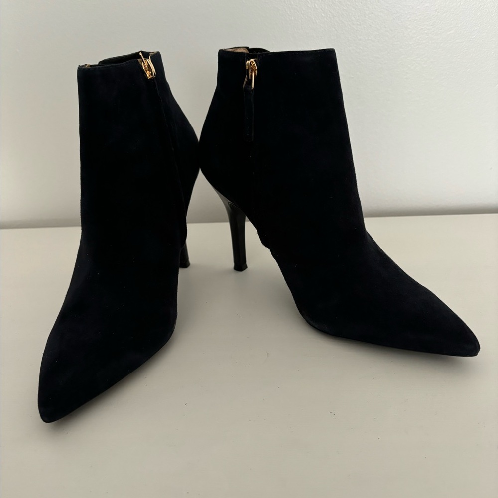 Navy suede Nine West heeled boots